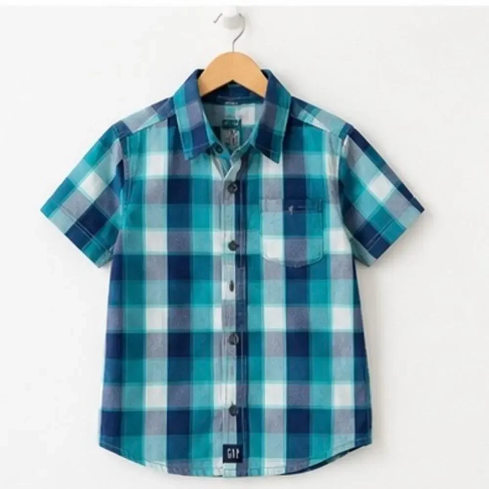 Gap Kids Blue Plaid Button Down Shirt - Boys Size S (6/7)